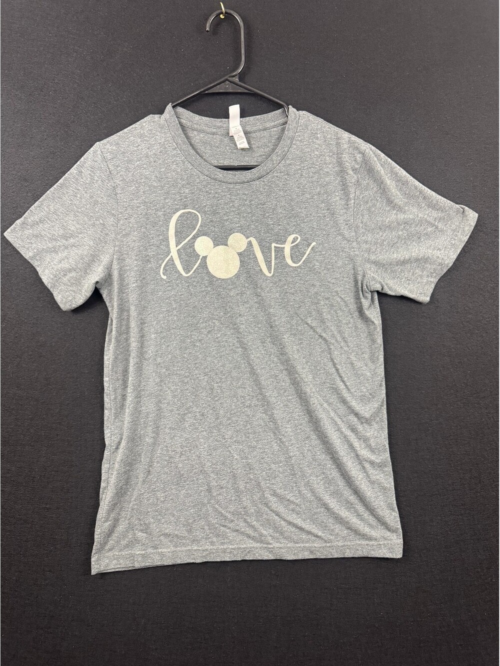 USA Strong Gray Love T-Shirt with Mickey Mouse Design